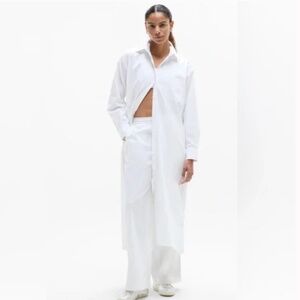 NWT-Athleta White Drift Poplin Ling Shirt Dress, Small Tall